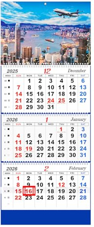 Liitrton Wall Calendar 2026 - 3 Month Calendar Display Large Wall Calendar with Thick Paper 33 x 13 Dec 2025- Jan 2027 Vertical Calendar Perfect for Your Busy Schedule (City)