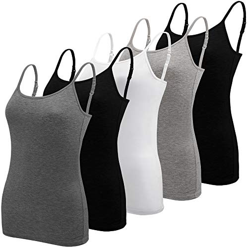 BQTQ 5 Pezzi Canotta Donna Regolabile Spalline Canottiere per Donna e Ragazze, Nero, Bianco, Grigio, Grigio Scuro, S