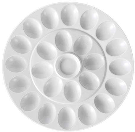 Flexzion Deviled Egg Tablett aus Keramik Porzellan (2er Pack) 25 Tasse Eier servieren Tablett Catering-Platte für Teufels-Eier, Ostereier Halter & Desserts dekorative Küche Platt