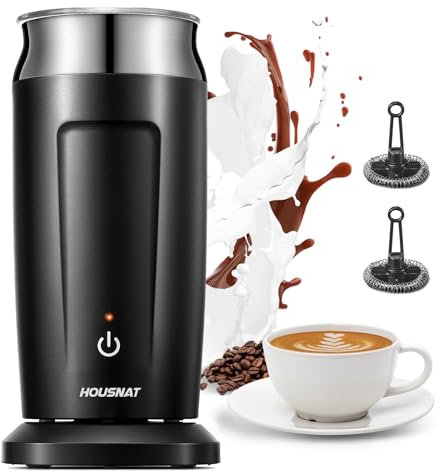 HOUSNAT Milchaufschäumer Elektrisch, 4-in-1 Milchschäumer, 500W 240ML Automatischer Milchschäumer für Heißer und Kalter Milchschaum, Kaffee, Latte, Cappuccino, Heiße Schokolade, Antihaftbeschichtung