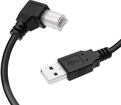 YACSEJAO - Cable de impresora USB de 1,5 m, USB de 90 grados, 2.0 A, macho a macho, escáner de impresora B, cable USB de ángulo recto con impresión de alta velocidad de 480 Mbps, color negro