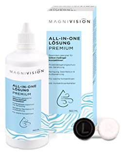 MAGNIVISION All-in-One Lösung Premium, 360ml All-in-One Lösung für weiche Kontaktlinsen, zur Reinigung und Lagerung von weichen Kontaktlinsen, boratfrei, Made in Europe