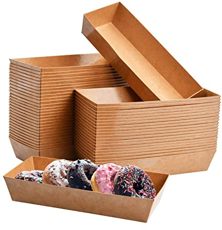 Catime 50 stycken kartongskålar bruna, snackskålar av papper, matbricka, serveringsskål av kraftpapper för fester, fingermatsskålar för pommes sallad sushi (13,8 x 7 x 3,5 cm)