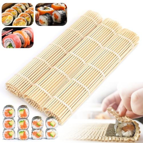 CHRI 3 STK Sushi Matte, Bambusmatte Roller, Natürliche Bambusmatte zum Rollen von Sushi für Anfänger