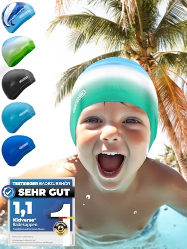KIDVERSE Bonnet de Bain Enfant - Tissu antidérapant avec Protection UV - Piscine Fille garçon - qualité certifiée