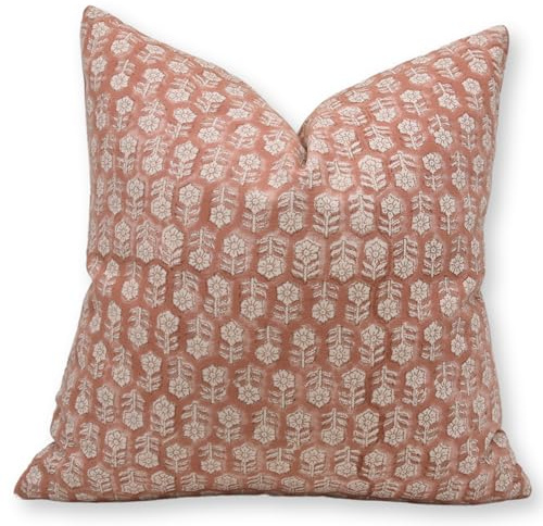 Fabritual Pillow Covers Handmade Block Print 20x20 Inch Duck Canvas Fabric Throw Pillowcase Cushion Cover, Fall Season, Summer, Decoration for Sofa, Bed, Couch, Living Room (Tulsi Buti-Orange)