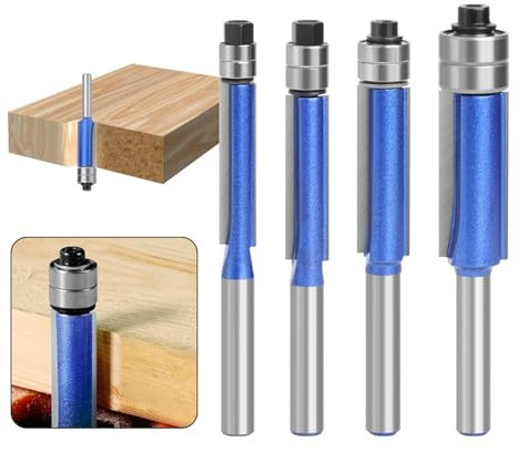 KEWAYO Set 4 Frese a Filo per Legno 6.35mm - Doppio Cuscinetto, Rifinitura di Precisione, Lavorazione Professionale