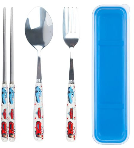 Gxhong Edelstahl Besteck Set, Thema Edelstahl Besteck, Wiederverwendbar Kinder Cartoon Besteck mit Veranstalter, Besteckset Geschenk für Zuhause Schule Camping Reisen