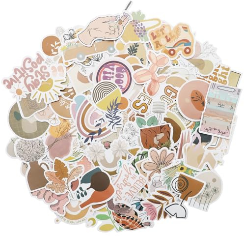 AMANDELIZABE 100 adesivi vintage estetici, set di adesivi in stile bohémien, accessori per scrapbook in vinile, accessori per cellulari, laptop, skateboard, bottiglie sportive, valigie