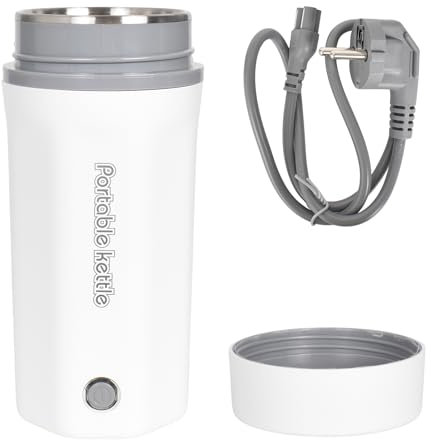 Elektrisch Wasserkocher 500ML, Reisewasserkocher, Tragbarer Mini-Heizbecher, Mini-Thermoskanne, Mini Electric Kettle 304 Edelstahl-Liner für Tee, Kaffee, Babymilch, Camping