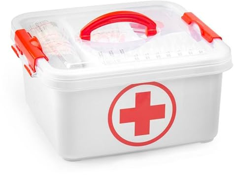 Acan Tradineur Boîte à pharmacie de 5 litres, en plastique, fermeture sécurisée, avec plateau, rangement de premiers secours, 13,5 x 26,5 x 24,5 cm