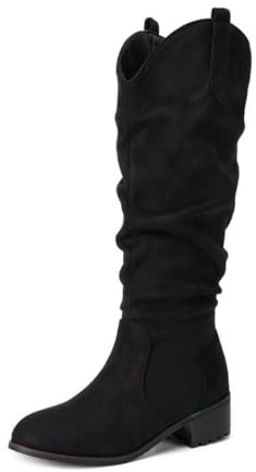 HQINGAXU Mujer Botas Altas hasta La Rodilla Otoño Invierno Ante Tacón Bajo Botas Planas De Montar Cremallera Lateral Botas Cómodas para Caminar Tacón Grueso Botas De Cowboy