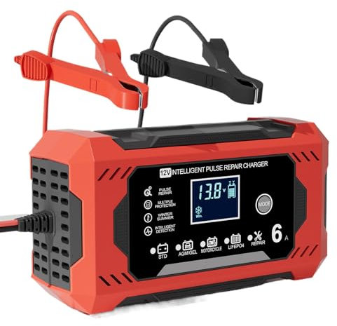 Cargador de batería de coche de 12 V, mantenedor de batería de 12 V, Desulfatador automático de baterías 6A, Cargador lento con pantalla LCD para motocicletas, vehículos todo terreno y baterías de cic