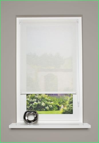 Cortina enrollable para ventana, cortina decorativa con rayas transversales en aspecto de bambú, color blanco lana, 1 unidad, ancho x alto: 80 x 140 cm