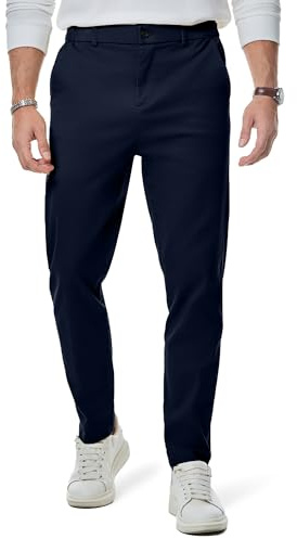 Elegancity Mens Chino Trousers Slim Fit Tapered Leg Dress Pants Cotton Twill Chinos Smart Casual Stretch Pants with Pockets Blue, L