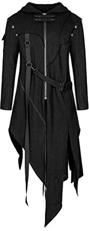 Manteau steampunk pour homme - Grandes tailles - Veste gothique pour homme - Noir irrégulier - Trench médiéval avec fermeture éclair - Cour victorienne - Jupe de marche élégante - Vêtement de