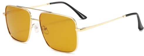 Long Keeper Polarised Pilot Sunglasses for Women Men Retro Square Driving Sunglasses 70s Double Bridge Lightweight Sun Glasses for Travel Hiking (Gold Yellow)