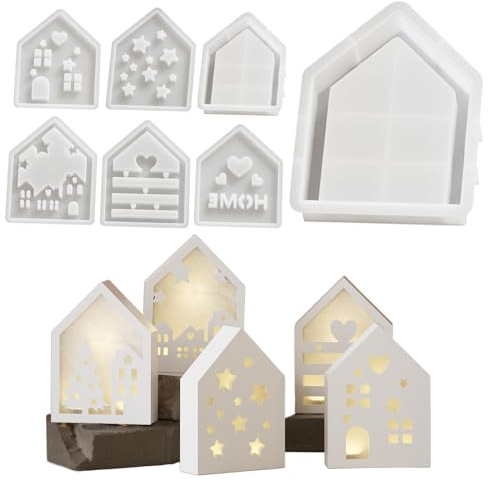 Samlonge Lot de 6 Moules en Silicone pour Maisons Miniatures avec Fenêtres | Moules à Bougies, Savon, Résine Époxy et Plâtre | Idéal pour Décoration, DIY et Cadeaux (Ensemble Combinable)