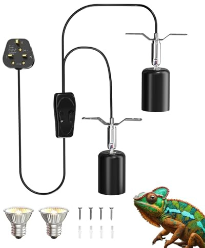 GlowUp Reptile Heat Lamp Holder, E27 Dual-Head Ceramic Holder for Heat Bulb with 2 * 50W UVA/UVB Bulbs, Dual Switch Separate Control, Rotatable Pet Heater Bracket for Lizard, Turtle, Snake, Chameleon