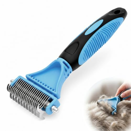 Brosse Chien, Brosse pour Chats, Peigne Anti Poils Animaux | Peigne Démêlant Professionnel Double Face, Enlever 96% des Poils Morts et Nœuds, Râteau de Toilettage, Anti Poils Morts