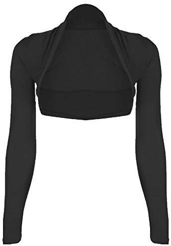 WearAll - Damen Übergröße Einfarbig Langarm Bolero Jäckchen Top - Schwarz - 48-50