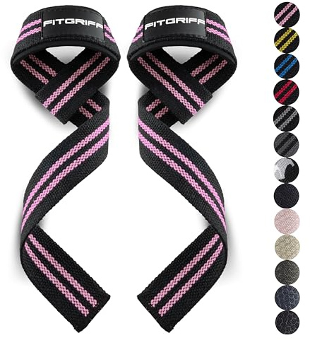 Fitgriff® Zughilfen (gepolstert) für Krafttraining, Bodybuilding, Fitness - Kreuzheben Gurte - Lifting Straps - für Frauen und Männer (Black/Pink)