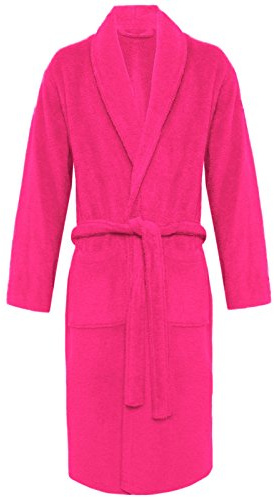 MyShoeStore Egyptian Cotton Terry Towelling Bathrobe with Shawl Collar, Fuchsia, One Size