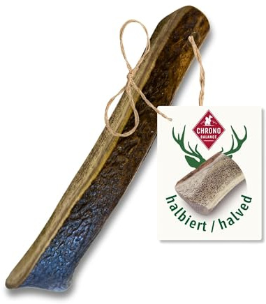 ChronoBalance-S Corno di Cervo per Cani, Confezione da 1, Dimezzato, 100% Naturale, Osso di Cervo, Cura Dentale, Giocattolo per Cani, Senza Sostanze Chimiche, Lunga Durata