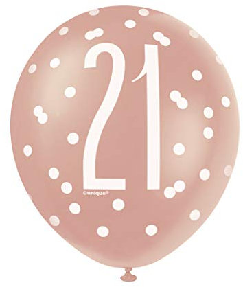 Unique 84916 Number Latex Balloons-12 | Rosegold | 6 Pcs, Rose Gold, Age 21