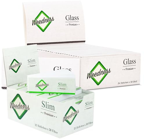 Weedness Caja de Papelillos de Vidrio Tamaño Rey + Caja de Filtros - Papelillos Transparentes