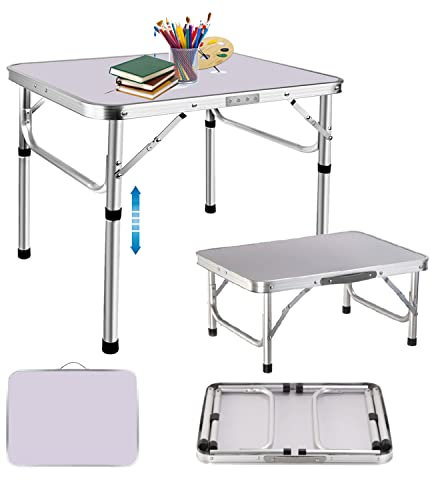 7Sevenjokers Tavolo pieghevole per sala da pranzo, con altezza regolabile, per bambini, in alluminio, per campeggio e picnic, barbecue, viaggi, interni ed esterni, 0,6 m