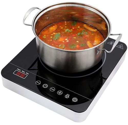 Weceleh Portable Single Induction Cooktop Hot Plate Countertop Burner Cooker 1 Burner, 1800W, 9 Power Levels, 10 Temp Levels, Timer, Auto-Shut-Off, Touch Panel, LED Display, Child Lock, Black