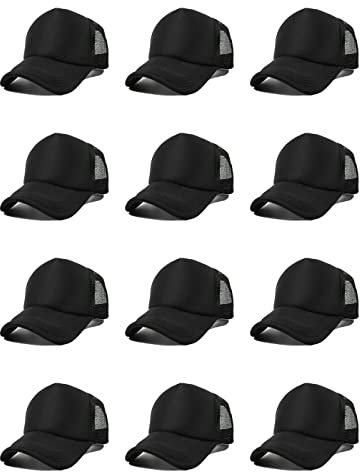 OAKFARM 12 Pack Sublimation Hats for Men Blank Trucker Hats Bulk Snapback Mesh Women Baseball Caps DIY Custom Pure Black