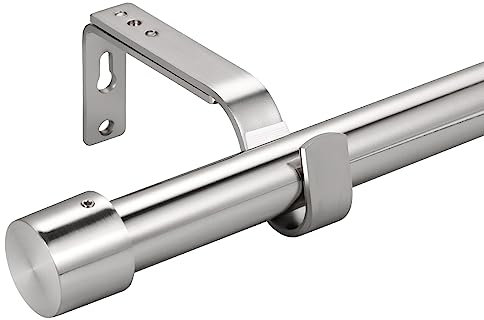 Eson Casa Curtain Poles for Eyelet Curtains, 72-144 cm, 25mm Diameter Splicing Curtain Pole Set, Stainless Steel Heavy Duty Drapery Rods with Adjustable Brackets for Bedroom, Living room, Office