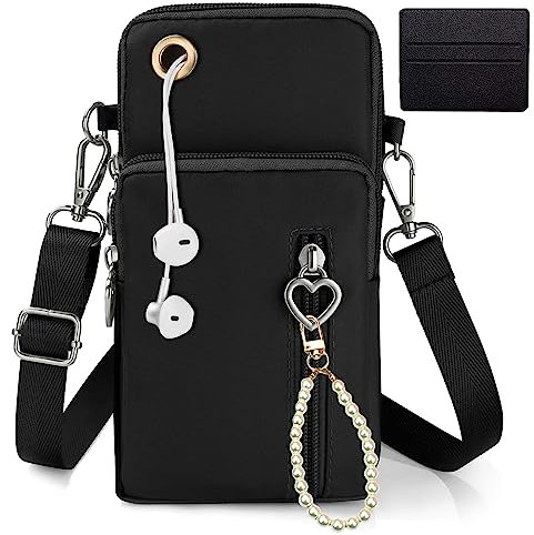 Aen Art 3er Set Umhängbare Handytaschen für Mädchen & Damen | Mit Kopfhörereingang, Schlüsselanhänger & Perlenkette | Kartenetui-Design, tragbarer Handy-Beutel