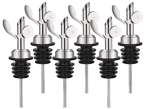 WAFJAMF 6 Pcs Auto Flip Weighted Stainless Steel Bottle Pourers, Silver | auto-closing weighted, bottle pourers,for olive oil, dispensers, spirits, wine, and vinegar bottles.