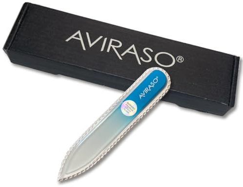 AVIRASO Original Premium Bohemia Crystal Glasnagelfeile mit Schutzhülle & Reise-Etui für extra schonend, perfekt gefeilte Nägel klein - 9cm - Maniküre - Sanftes Präzisionsfeilen (Hellblau)