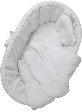 WIKLINOPOL IRENEUSZ ZYGMUNT WICKER WOOD BABY 2000 EU Set di biancheria da letto da 4 pezzi, per neonati e bambini, in mussola per culla, copripiumino con laccetti di colore bianco