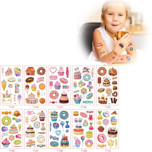 LJFEA ¡100 Tatuajes de Postres Adhesivos - Tatuajes Pop Art para Niños - Diseños Superchulos - Ideales para Regalar en Cumpleaños o para Regalar!