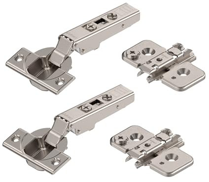 Blum 2 x CLIP top Möbel Scharnier 110°, gerade mit Feder, Eckanschlag + BLUM CLIP Exzenter Kreuzmontageplatte, Stahl, Schraubvariante, Distanz 0 mm, Topfband ø=35mm