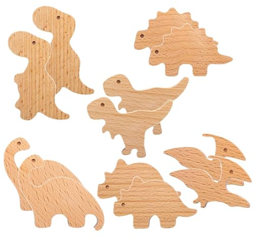 Auped 12 maniglie in legno a forma di dinosauro, per cameretta dei bambini, con design bohémien, per armadi da cucina, cassetti e mobili, maniglie decorative per cassetti in legno
