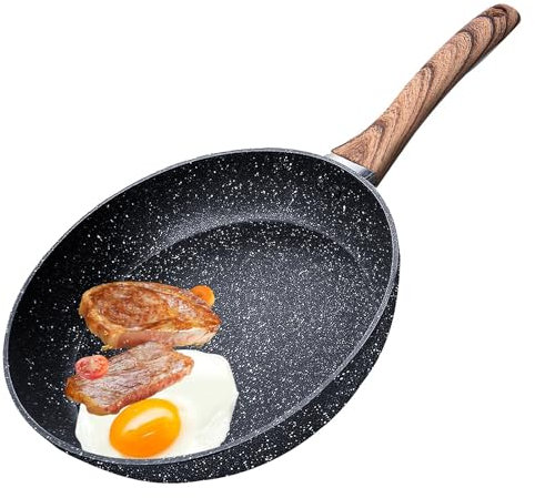 HIYAA Frying Pan 28cm, Non Stick Frying Pan with Sturdy Handle-Anti-Scratch Anti-Stain Small Frying Pan Non Stick, Cast Aluminium Stone Skillet Pan for Induction Hobs, PFOA Free
