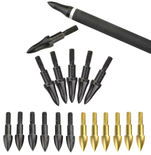 Poearcus Pointes de tir à l'arc 75/100 Grain Field Points Pointes de flèches de Chasse filetées Arc Recurve Arc à poulies Cible Tir d'entraînement Pointes de flèches (12, Noir Type 2, 75 Grain)
