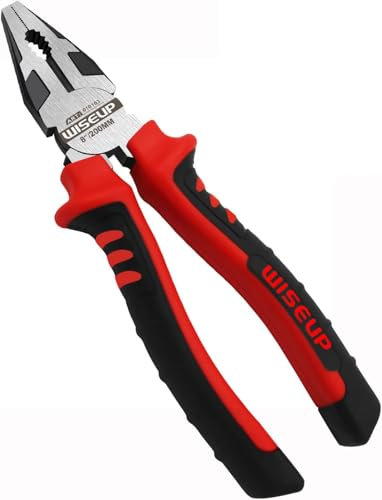 WISEUP Kombizangen Electrical 8-inch Industrial Cr-V Chrome Diagonal Pliers with Side Cutting High Leverage Electrical Pliers Cuts Copper, Aluminum, Screw