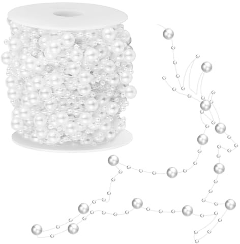 60M filo perle decorative,Ghirlanda di Perle, Catena di Perle Artificiale Ghirlanda Fili Perline, Nastro di Perle, Ghirlanda di Perle Fatta a Mano Fai da Te per Matrimonio, Bouquet da Sposa(Bianco)