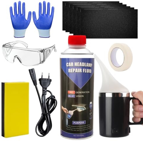 Ctopkatuo Auto Scheinwerfer Bedampfen Polierset Set, Verdampfer Reiniger Scheinwerfer Aufbereitung Set, Auto Scheinwerfer Reparatur Politur Set Mit Handschuhe Und Schutzbrille