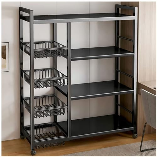 Grande étagère de boulangerie réglable avec roulettes et panier de drainage amovible à 4 niveaux - 134,6 cm de hauteur - Meuble de cuisine et micro-ondes (90 x 135 cm)