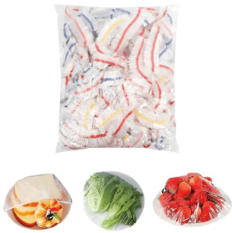 SUBEEN 300 Pièces Sac en plastique Film plastique réutilisable avec couvercle à bande élastique pour sac d’étanchéité alimentaire Couvercle alimentaire, adapté au stockage des aliments (coloré)