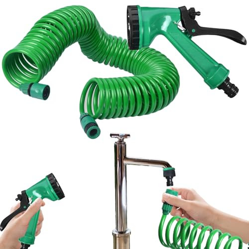 Manguera de jardín, manguera de jardín expandible, bobina, manguera de agua expandible con boquilla de pulverización, 5 modos de riego, de riego, pulverizador ergonómico ligero para barcos, RV