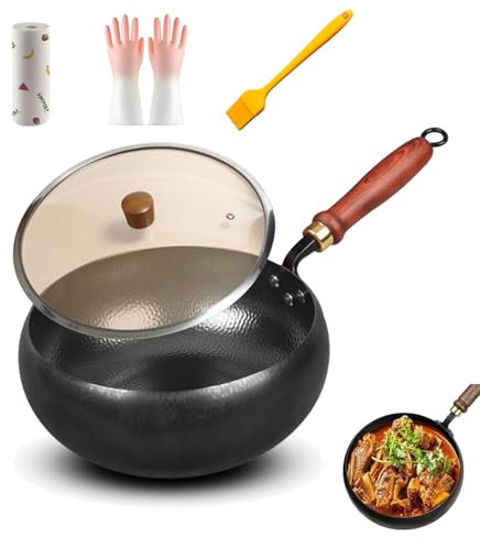 Generisch Bienll Japanische Eisenpfanne, Japanische Eisenpfanne, Uncoated Iron Pan, Schmiedeeiserne Pfanne, Eisenpfanne Ohne Beschichtung (B-Glasabdeckung, 30CM)
